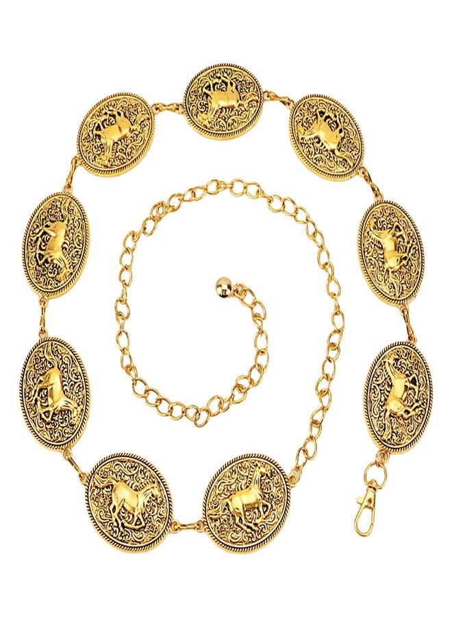 Wojgzon Western Gold Concho Belt for Women Cowgirl Metal Chain Belts for Dresses Jeans Country Concert Outfit - Image 1